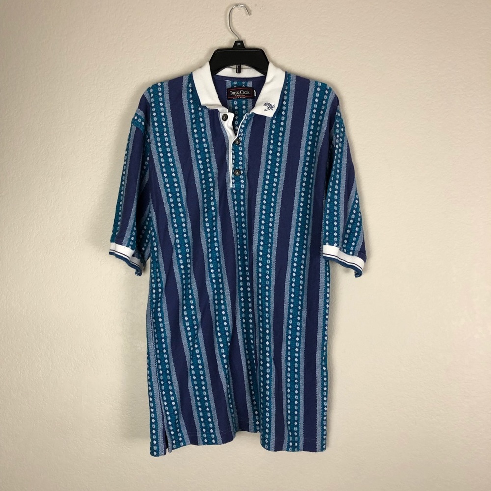 Chaps Navy and Teal Striped Polo Shirt